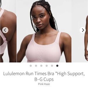 NEW without tags! Lululemon Run Times Bra *High Support, B–G Cups Pink Haze 40D